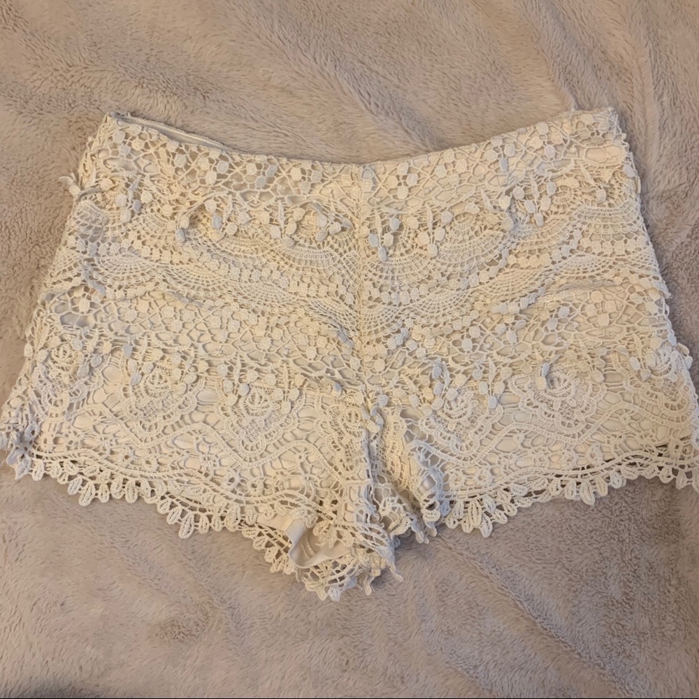 Ivory Macrame Crochet Shorts Back Zipper Cotton